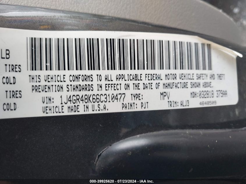 2006 Jeep Grand Cherokee Laredo VIN: 1J4GR48K66C310477 Lot: 39925620