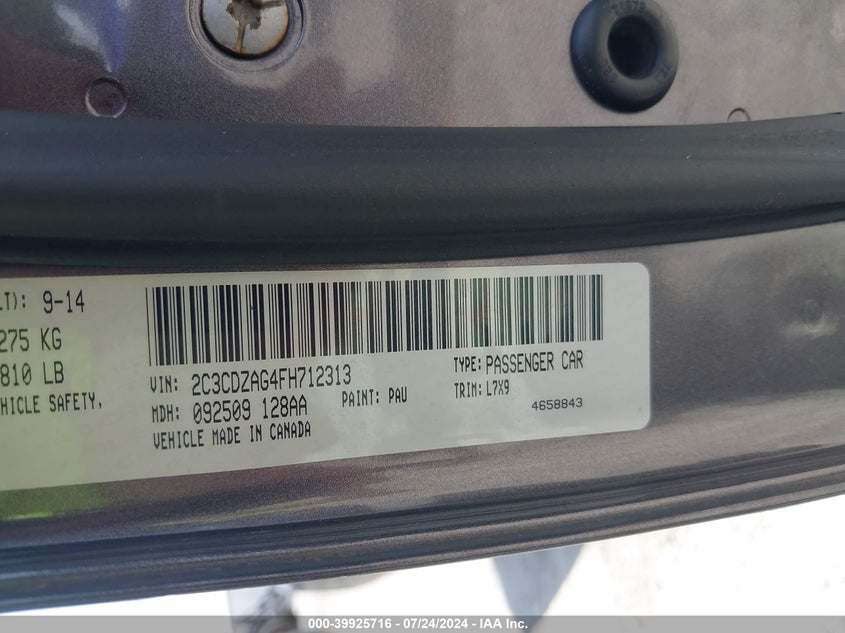 2015 Dodge Challenger Sxt VIN: 2C3CDZAG4FH712313 Lot: 39925716