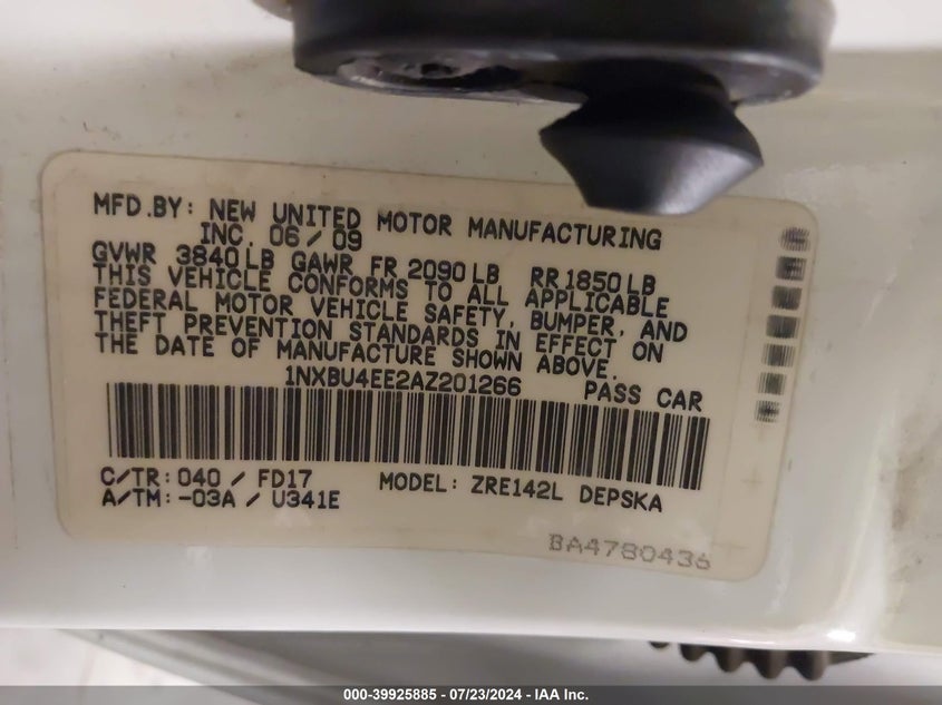 2010 Toyota Corolla S VIN: 1NXBU4EE2AZ201266 Lot: 39925885