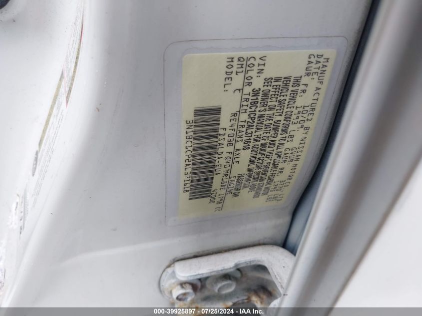 2010 Nissan Versa S/Sl VIN: 3N1BC1CP2AL371618 Lot: 39925897