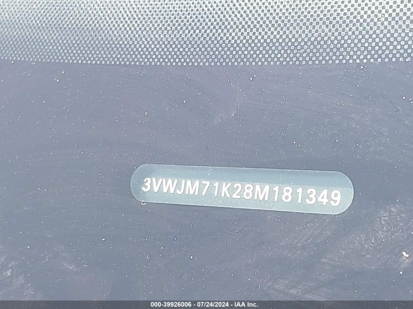 2008 Volkswagen Jetta S VIN: 3VWJM71K28M181349 Lot: 39926006