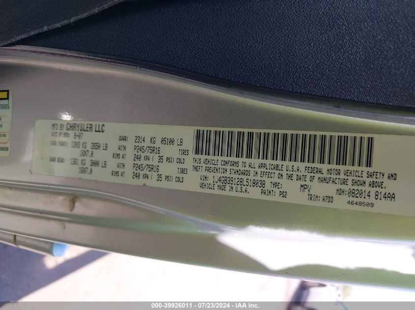 2008 Jeep Wrangler Unlimited X VIN: 1J4GB39128L518038 Lot: 39926011