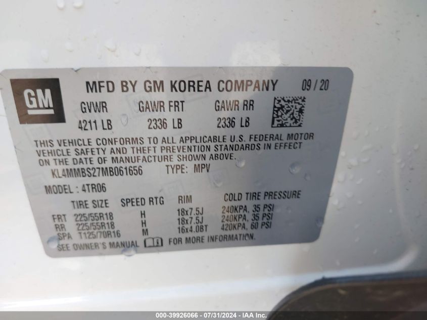 2021 Buick Encore Gx Fwd Preferred VIN: KL4MMBS27MB061656 Lot: 39926066