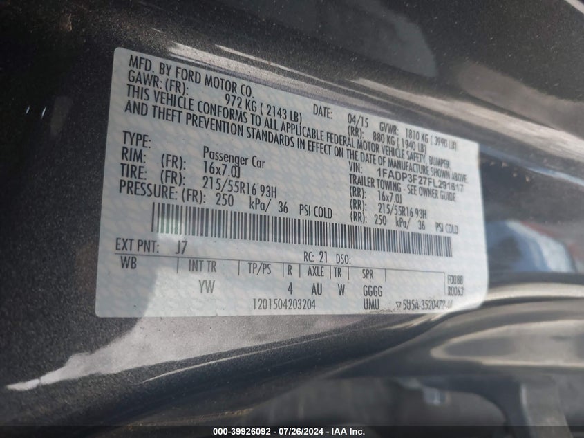 2015 FORD FOCUS SE - 1FADP3F27FL291617