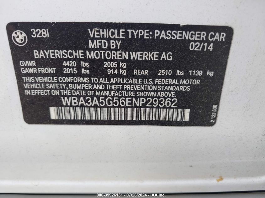 WBA3A5G56ENP29362 2014 BMW 328 I