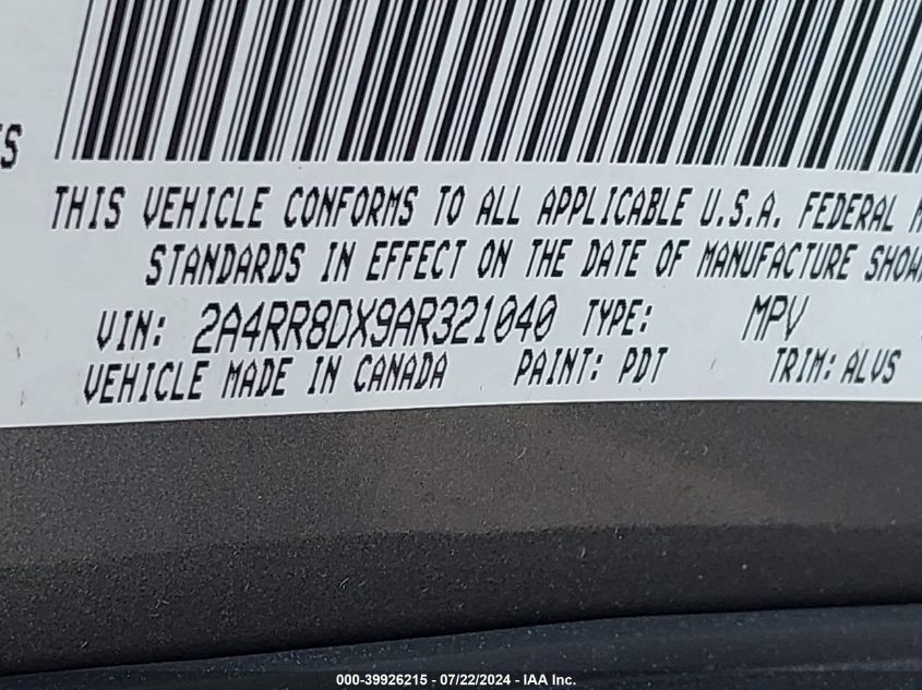 2010 Chrysler Town & Country Touring Plus VIN: 2A4RR8DX9AR321040 Lot: 39926215
