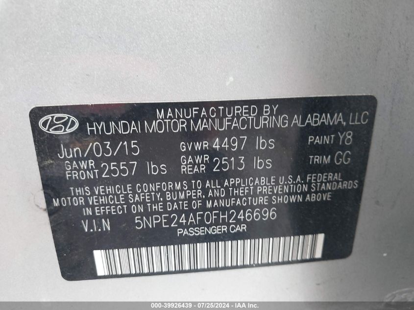 2015 HYUNDAI SONATA SE - 5NPE24AF0FH246696