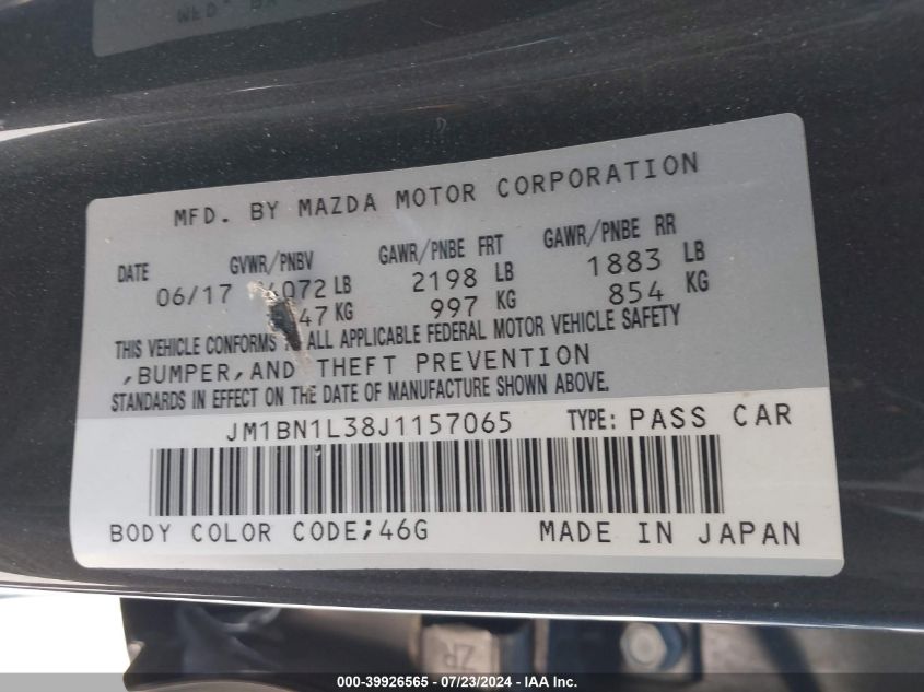 JM1BN1L38J1157065 2018 Mazda Mazda3 Touring