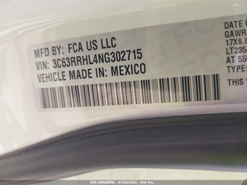 2022 Ram 3500 Big Horn/Lone Star VIN: 3C63RRHL4NG302715 Lot: 39926656