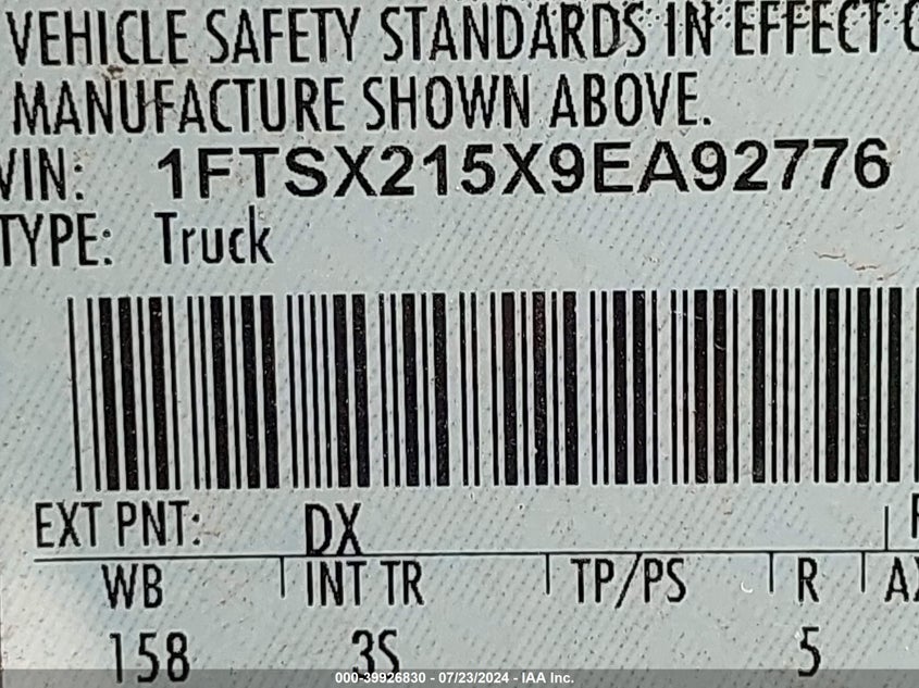 2009 Ford F-250 Fx4/Lariat/Xl/Xlt VIN: 1FTSX215X9E892776 Lot: 39926830