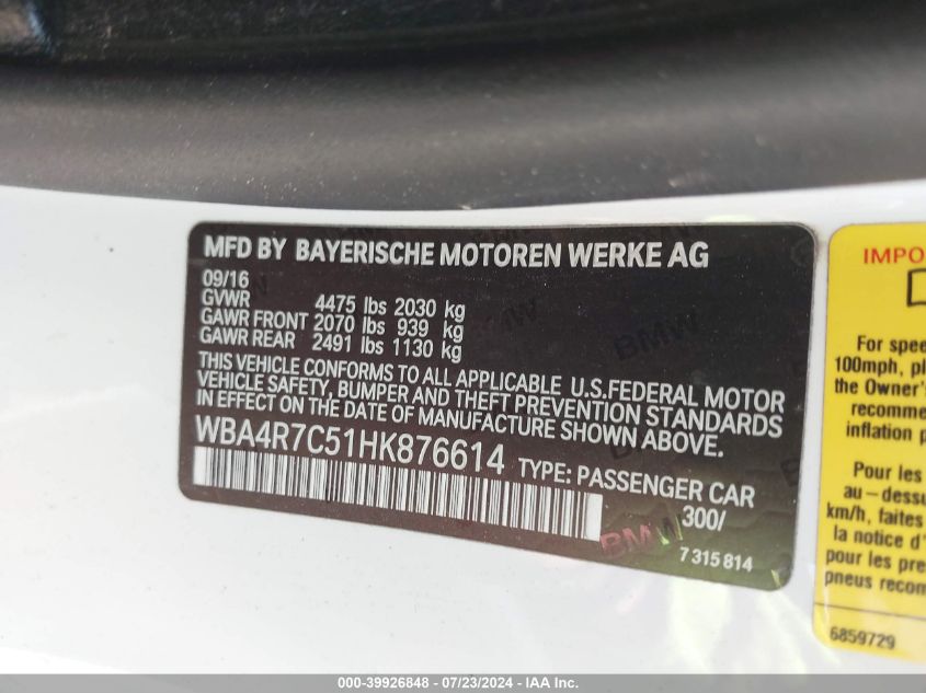 WBA4R7C51HK876614 2017 BMW 430I