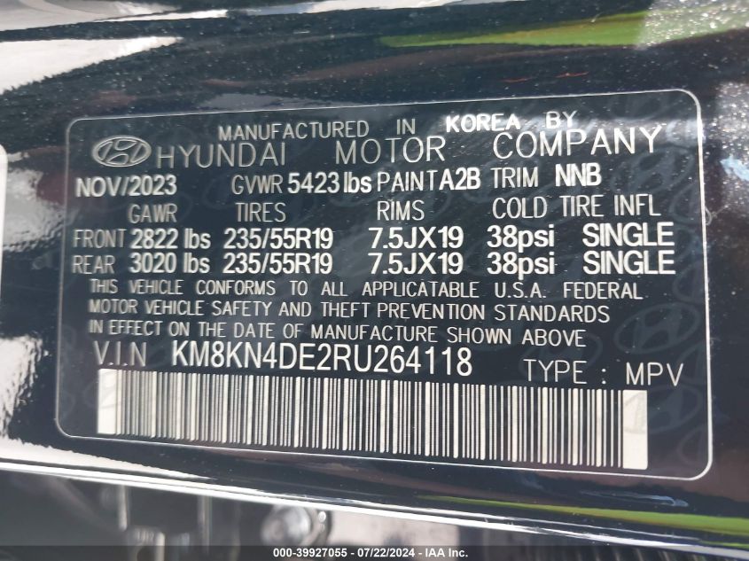 2024 Hyundai Ioniq 5 Sel VIN: KM8KN4DE2RU264118 Lot: 39927055