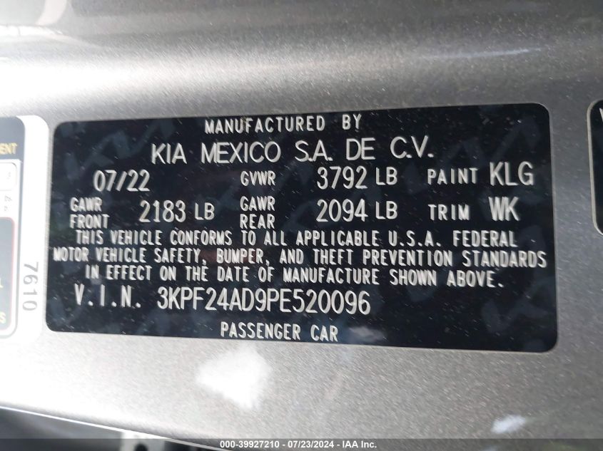 2023 KIA FORTE LXS - 3KPF24AD9PE520096