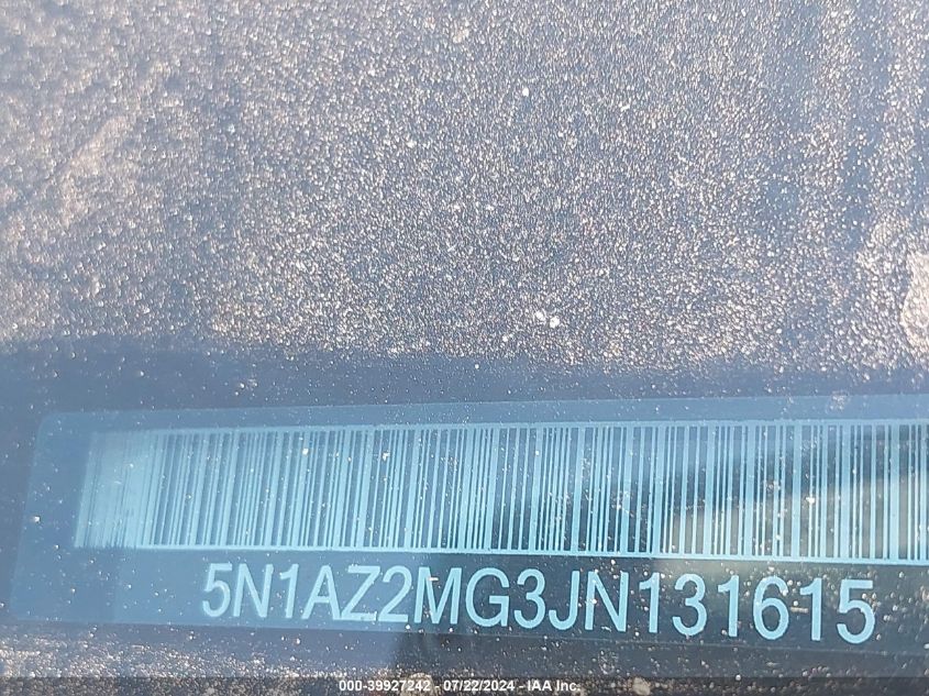 2018 Nissan Murano S VIN: 5N1AZ2MG3JN131615 Lot: 39927242