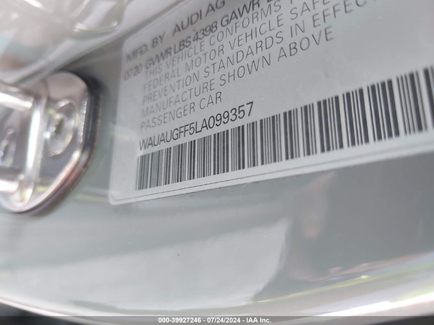 2020 Audi A3 Premium 40 Tfsi Front-Wheel Drive S Tronic VIN: WAUAUGFF5LA099357 Lot: 39927246