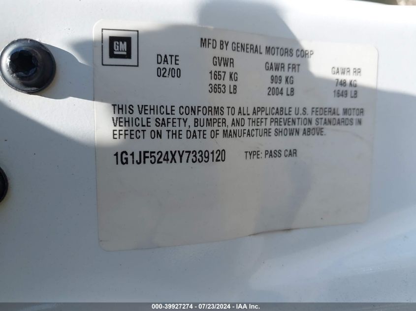 2000 Chevrolet Cavalier Ls VIN: 1G1JF524XY7339120 Lot: 39927274