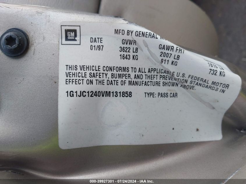 1997 Chevrolet Cavalier VIN: 1G1JC1240VM131858 Lot: 39927301