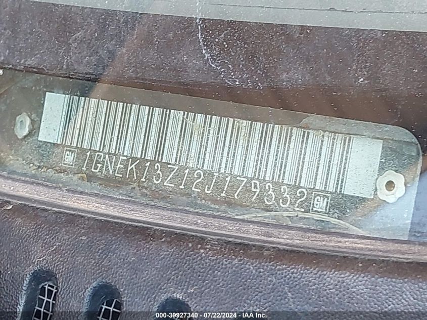 2002 Chevrolet Tahoe Lt VIN: 1GNEK13Z12J179332 Lot: 39927340