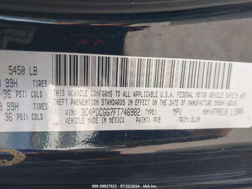 2015 Dodge Journey Crossroad VIN: 3C4PDCGG7FT746982 Lot: 39927823