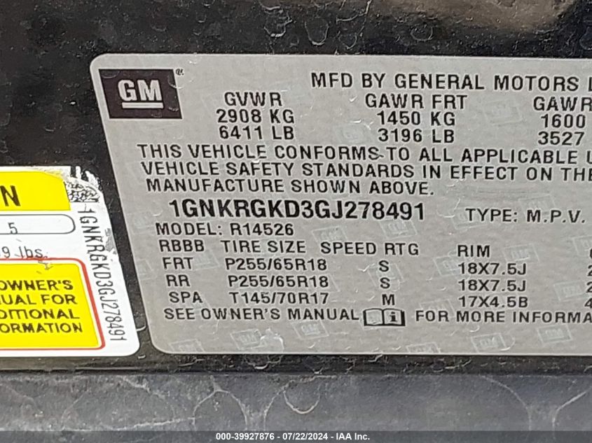 2016 CHEVROLET TRAVERSE 1LT - 1GNKRGKD3GJ278491