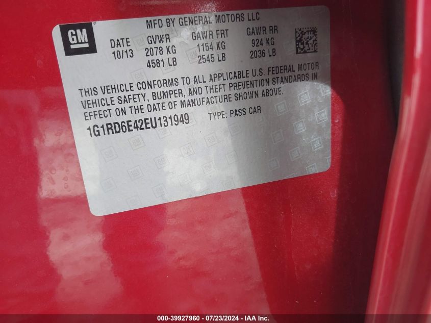 2014 CHEVROLET VOLT - 1G1RD6E42EU131949