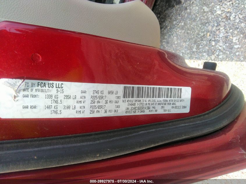 2016 Chrysler Town & Country Touring VIN: 2C4RC1BG8GR141364 Lot: 39927975