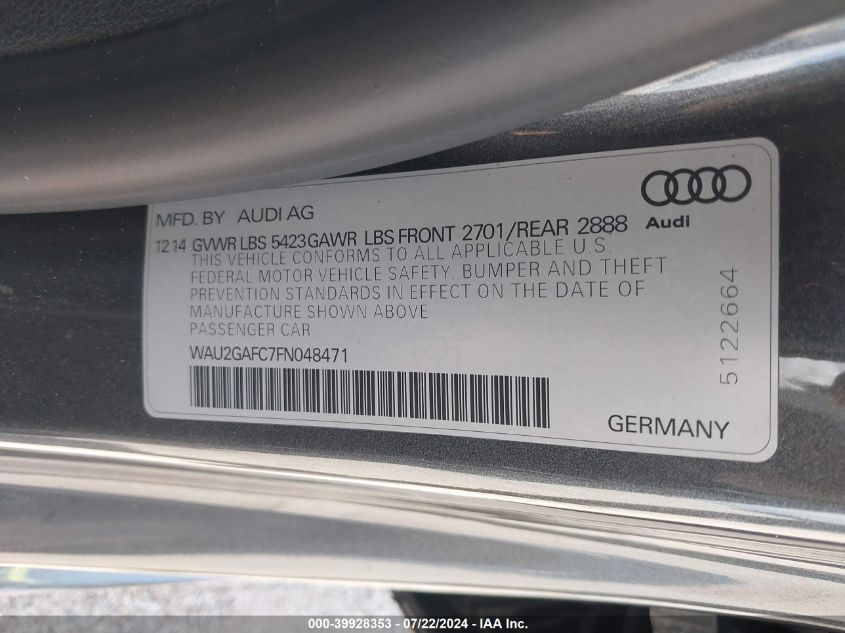 WAU2GAFC7FN048471 2015 Audi A7 3.0T Premium Plus