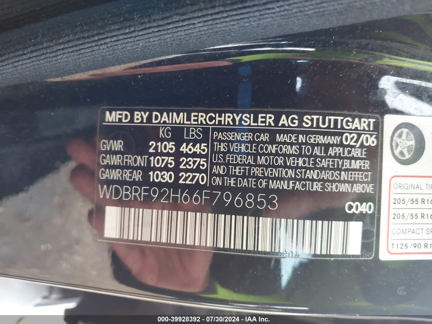 2006 Mercedes-Benz C 280 Luxury 4Matic VIN: WDBRF92H66F796853 Lot: 39928392
