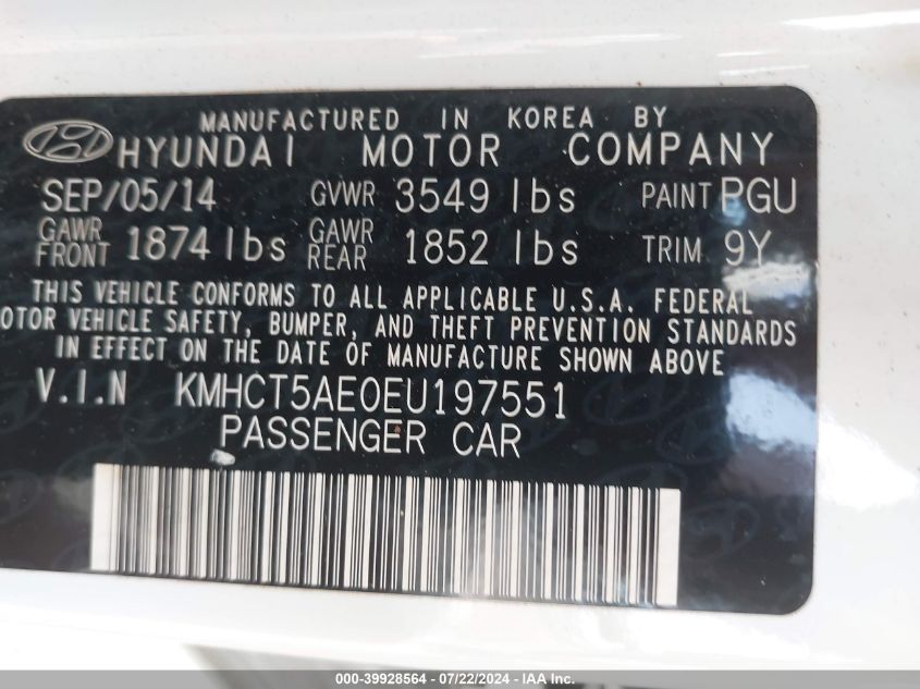 KMHCT5AE0EU197551 | 2014 HYUNDAI ACCENT