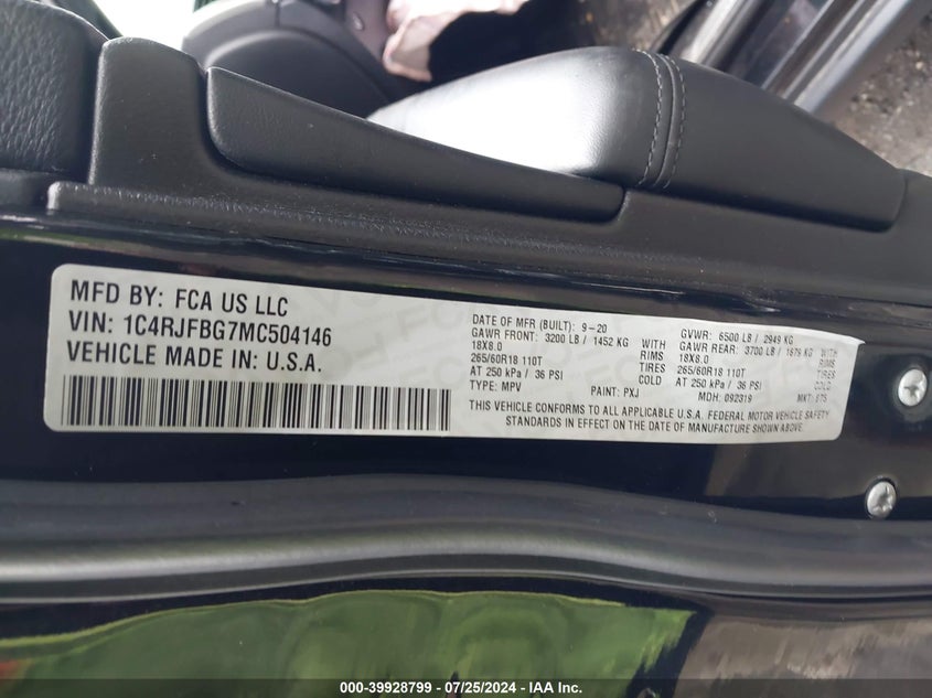 2021 JEEP GRAND CHEROKEE LIMITED - 1C4RJFBG7MC504146