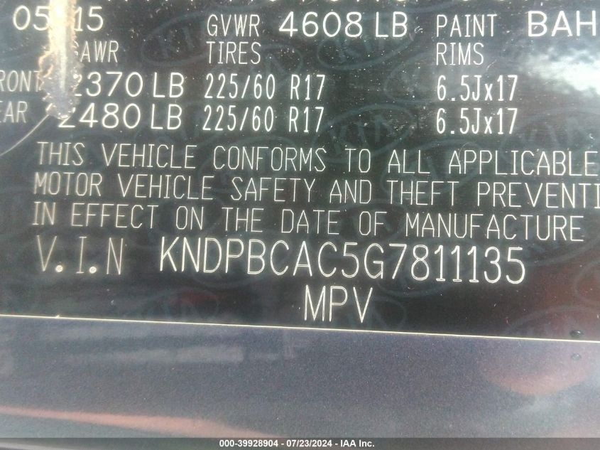 2016 Kia Sportage Lx VIN: KNDPBCAC5G7811135 Lot: 39928904