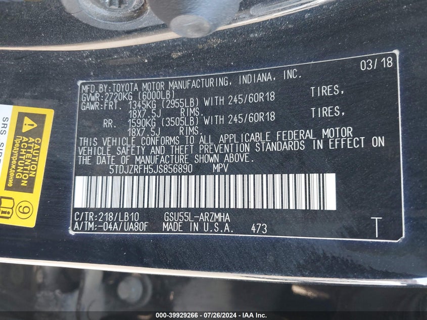 2018 TOYOTA HIGHLANDER XLE - 5TDJZRFH5JS856890