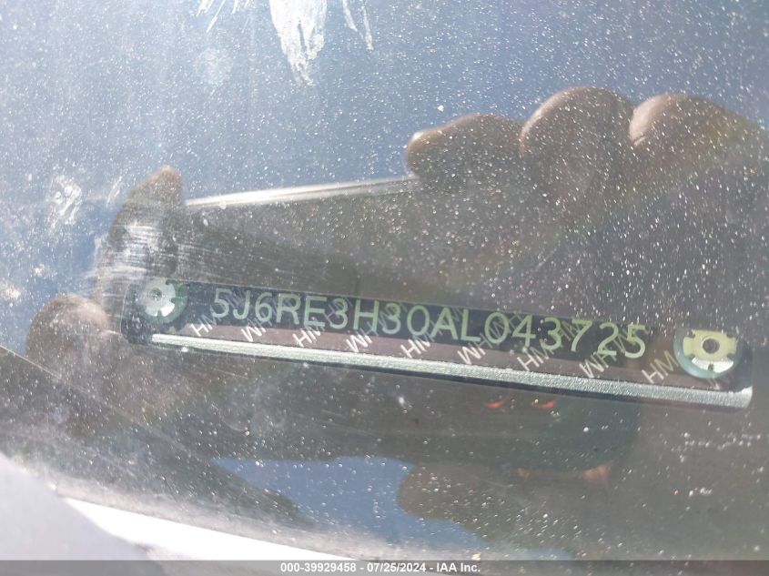 2010 Honda Cr-V Lx VIN: 5J6RE3H30AL043725 Lot: 39929458