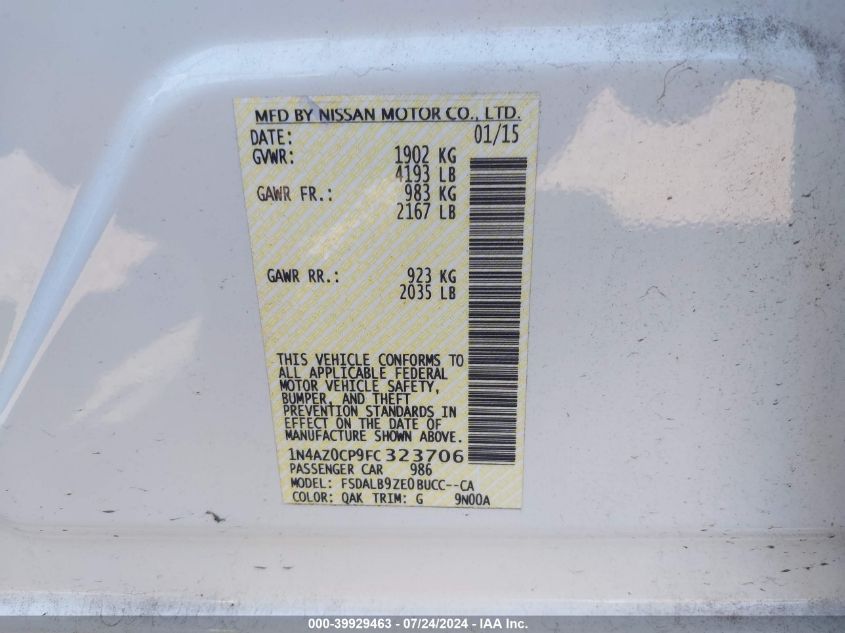 2015 Nissan Leaf S VIN: 1N4AZ0CP9FC323706 Lot: 39929463