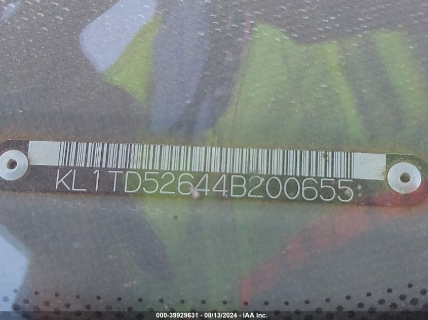 2004 Chevrolet Aveo VIN: KL1TD52644B200655 Lot: 39929631