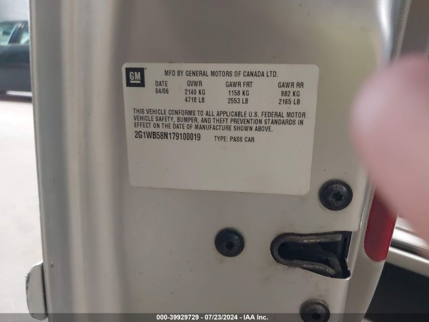 2007 Chevrolet Impala Ls VIN: 2G1WB58N179100019 Lot: 39929729