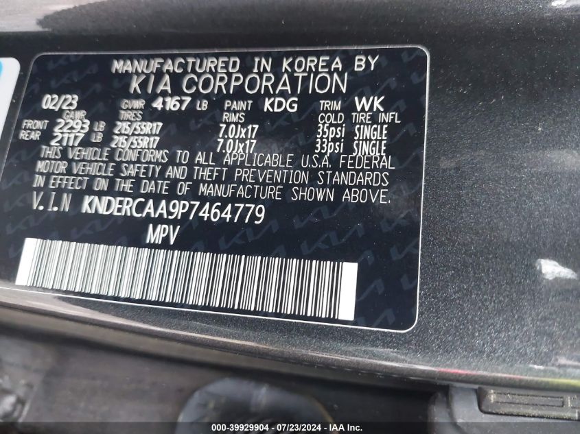 2023 Kia Seltos Ex VIN: KNDERCAA9P7464779 Lot: 39929904