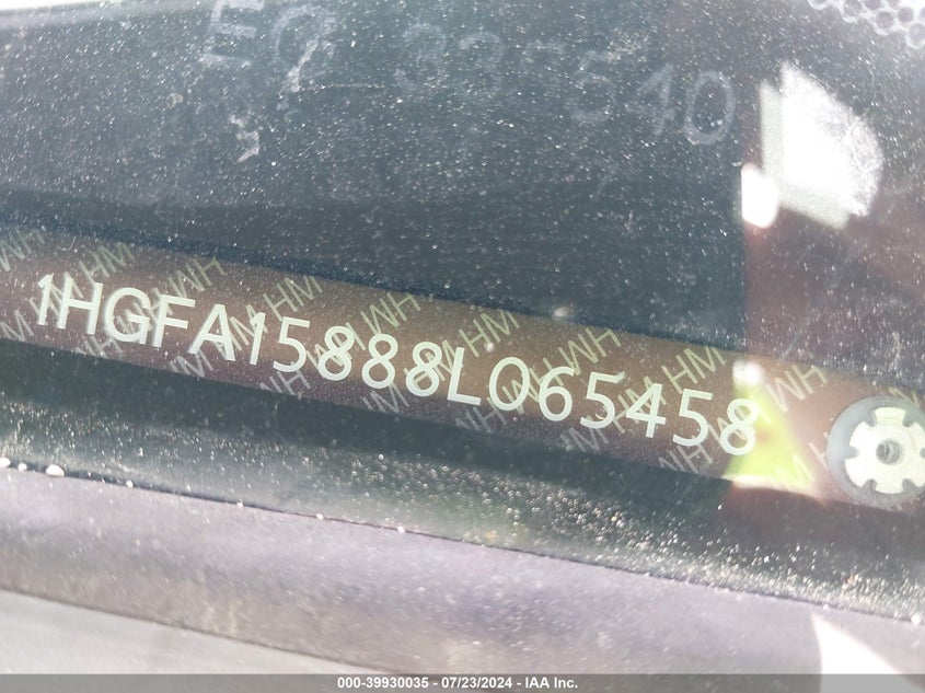 2008 Honda Civic Ex VIN: 1HGFA15888L065458 Lot: 39930035