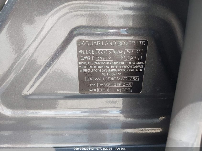2016 Jaguar Xj Supercharged VIN: SAJWA1CE4GMW01288 Lot: 39930112