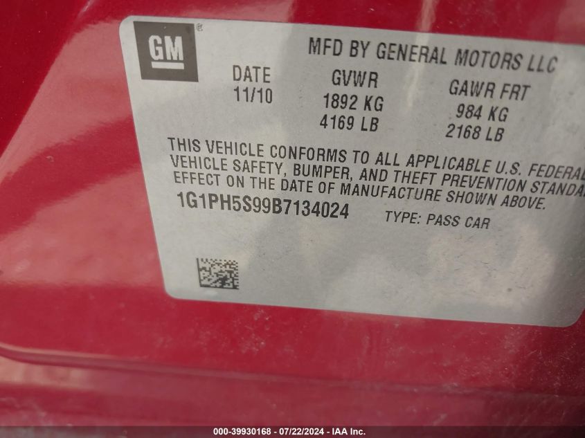 1G1PH5S99B7134024 | 2011 CHEVROLET CRUZE