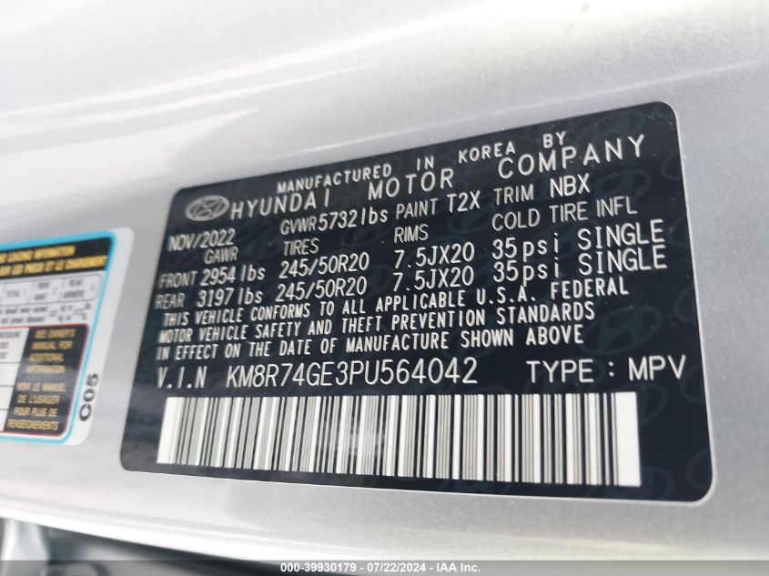 2023 Hyundai Palisade Calligraphy VIN: KM8R74GE3PU564042 Lot: 39930179