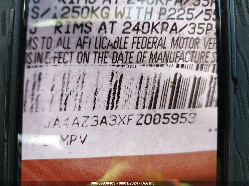 2015 Mitsubishi Outlander Se VIN: JA4AZ3A3XFZ005953 Lot: 39930409