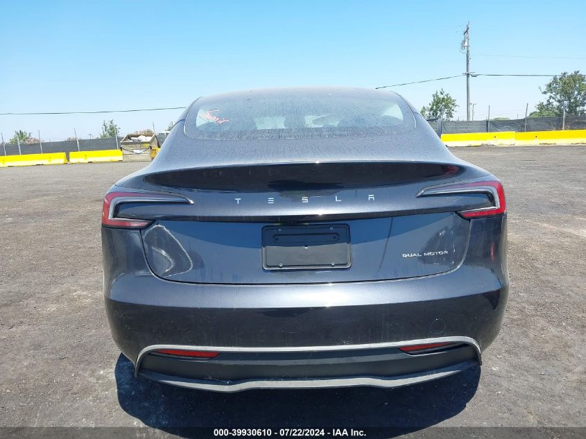 2024 Tesla Model 3 Long Range Dual Motor All-Wheel Drive VIN: 5YJ3E1EB6RF736129 Lot: 39930610