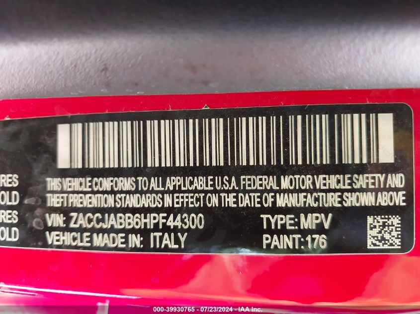 2017 JEEP RENEGADE ALTITUDE FWD - ZACCJABB6HPF44300