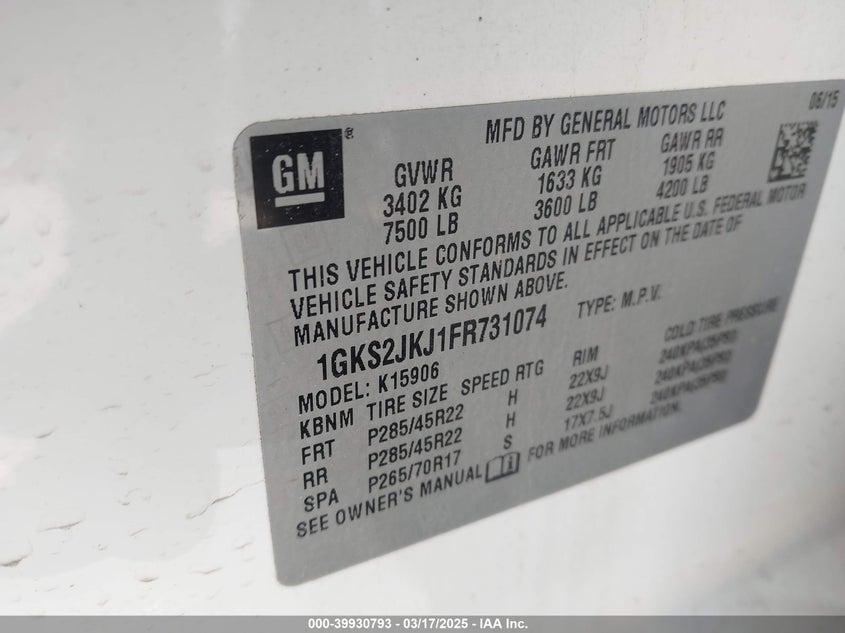 2015 GMC YUKON XL 1500 DENALI - 1GKS2JKJ1FR731074