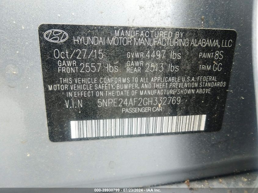 5NPE24AF2GH332769 | 2016 HYUNDAI SONATA