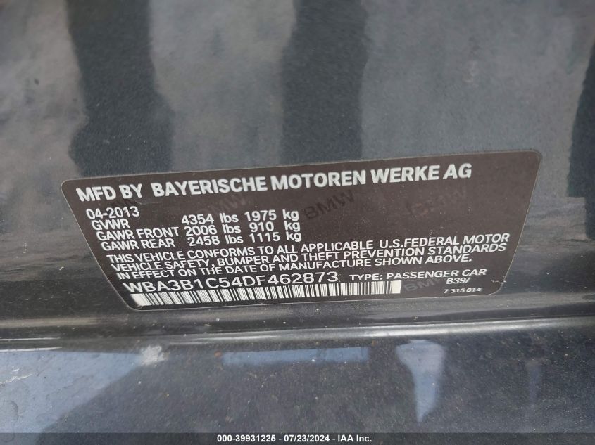 WBA3B1C54DF462873 2013 BMW 320I