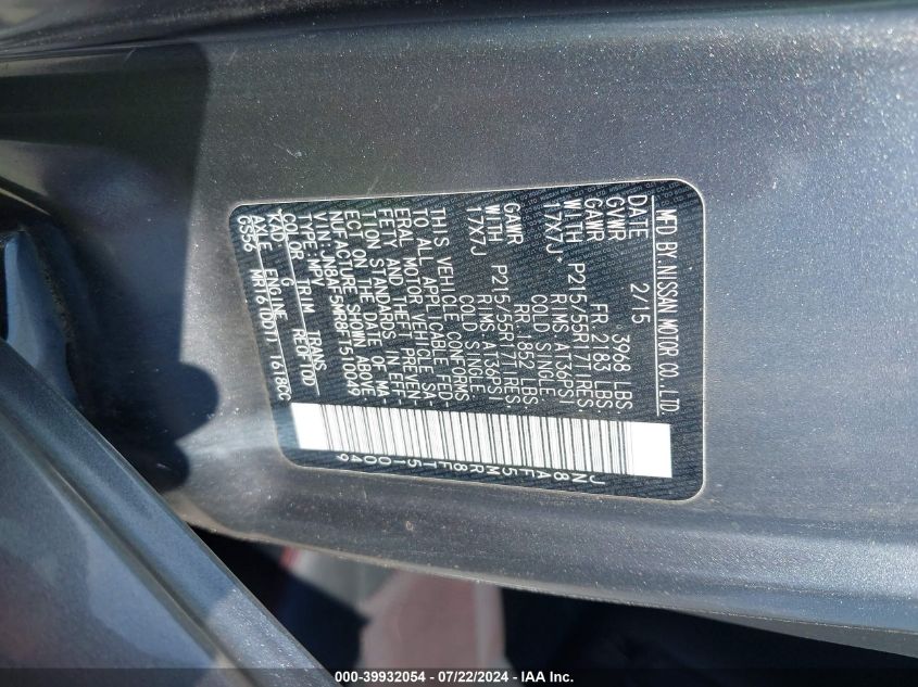 JN8AF5MR8FT510049 2015 Nissan Juke Sl