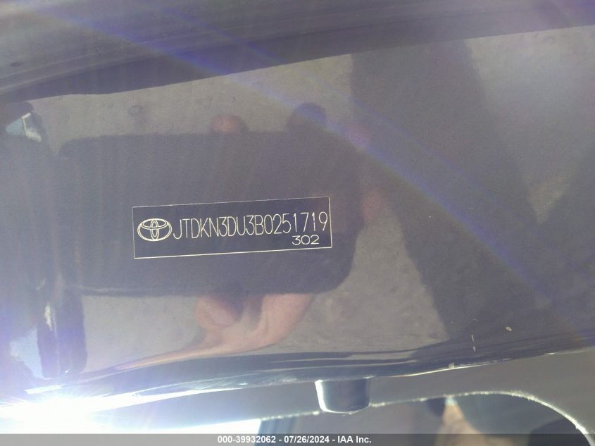 2011 Toyota Prius Two VIN: JTDKN3DU3B0251719 Lot: 39932062