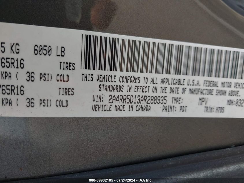 2010 Chrysler Town & Country Touring VIN: 2A4RR5D13AR288935 Lot: 39932105